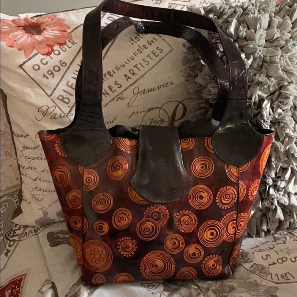 Brown with orange cute circles purse